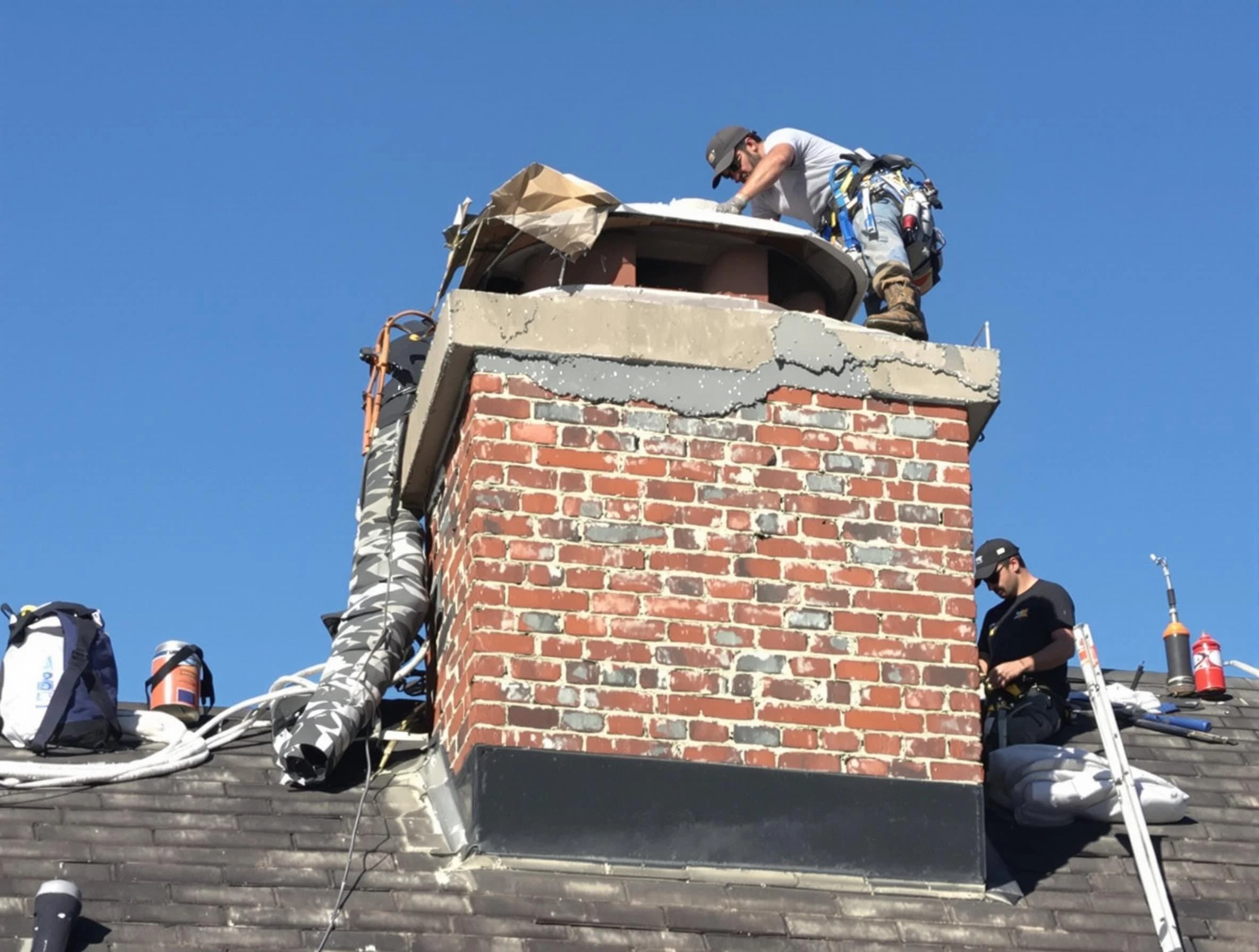 Jersey City Chimney Sweep installing a custom chimney crown in Jersey City, NJ