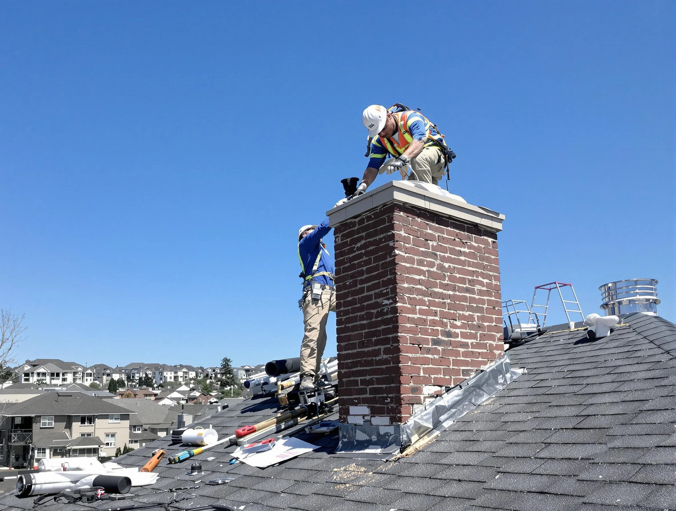 Jersey City Chimney Sweep repairing a chimney crown in Jersey City, NJ