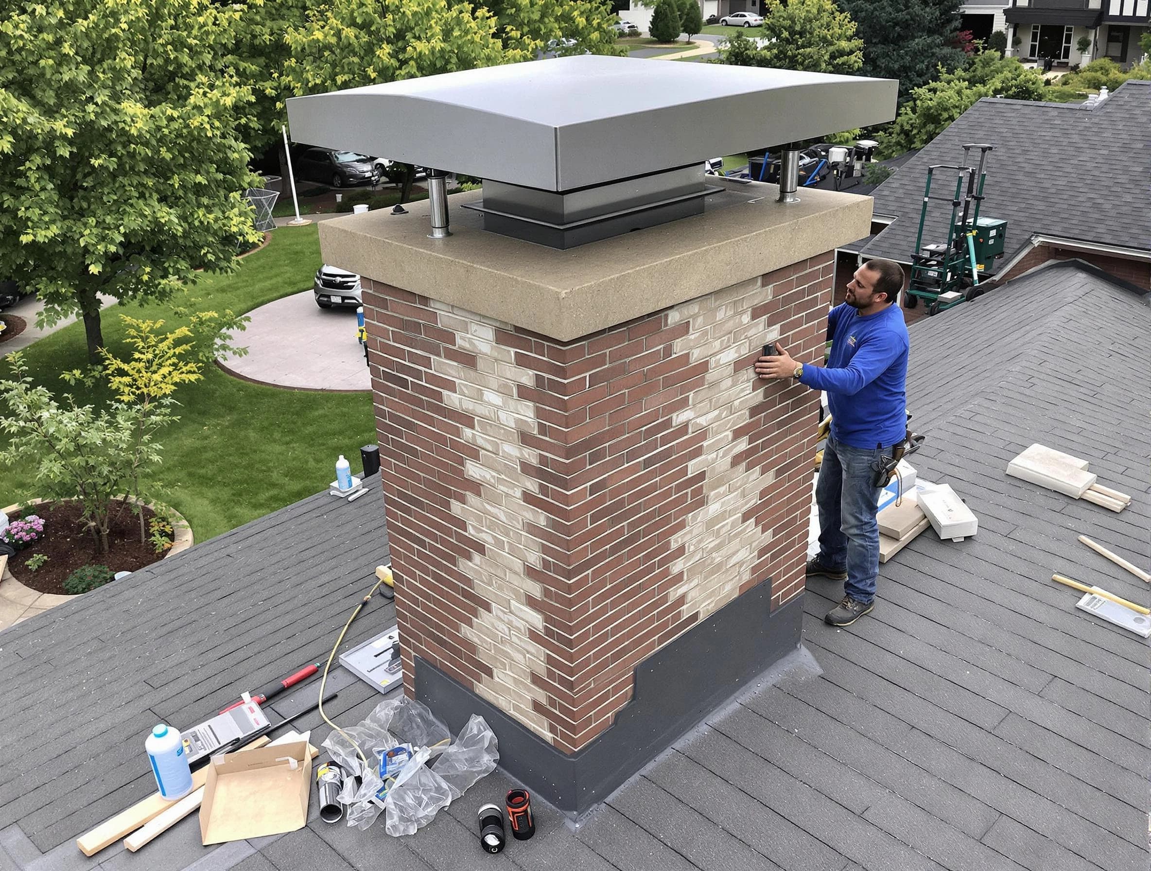 Jersey City Chimney Sweep team working on a custom chimney remodel in Jersey City, NJ