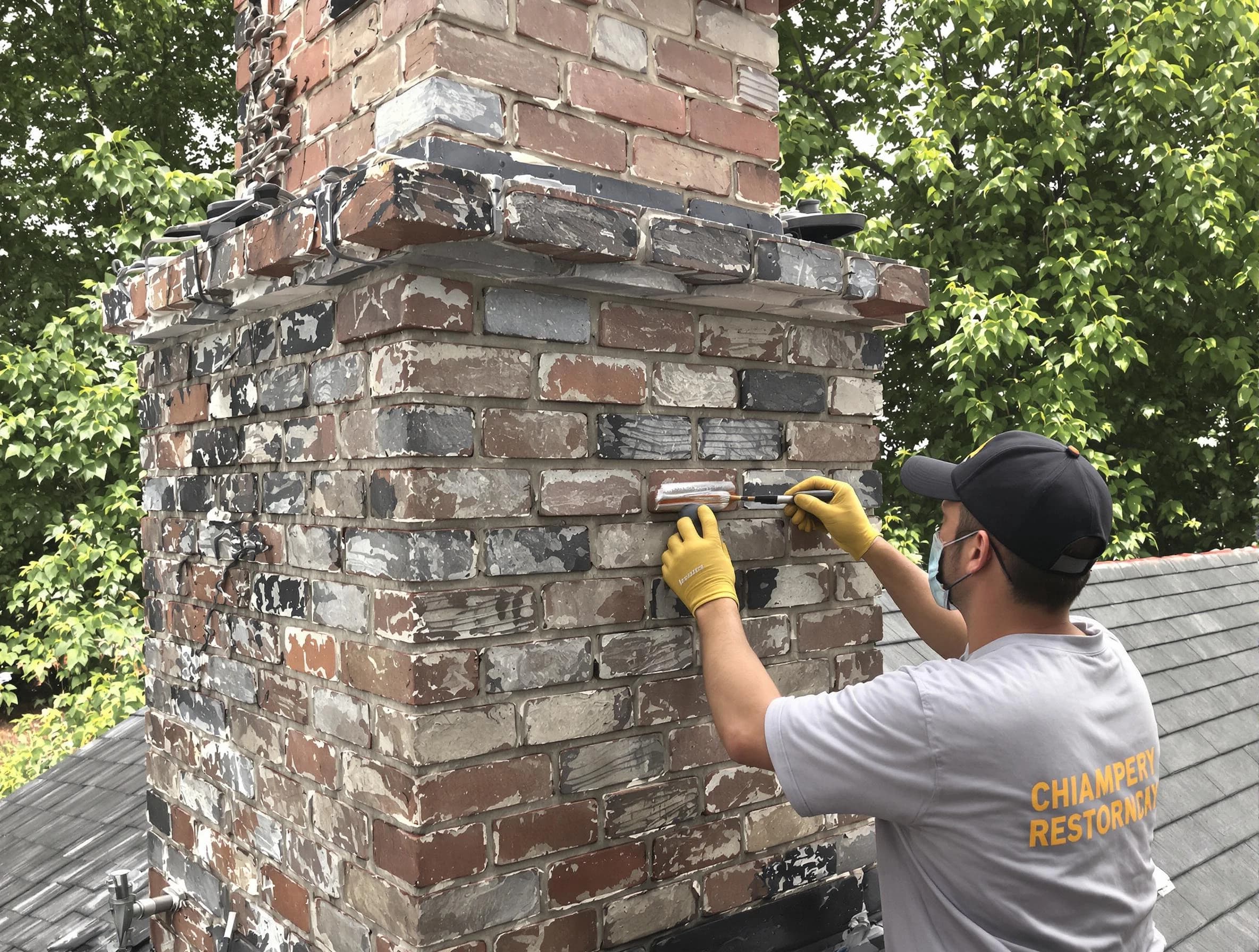 In-progress chimney restoration by Jersey City Chimney Sweep in Jersey City, NJ